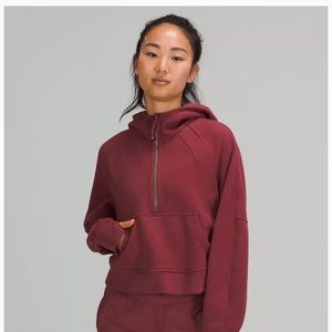 Scuba oversized half zip hoodie - burgundy